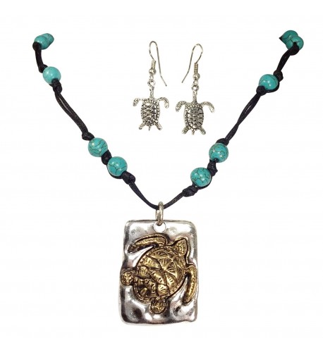 Turtle Simulated Turquoise Necklace Earrings