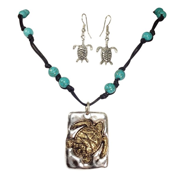 Turtle Simulated Turquoise Necklace Earrings