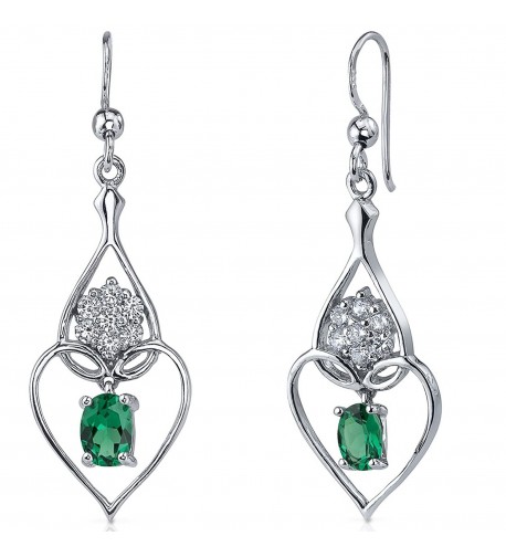 Simulated Emerald Earrings Sterling Rhodium