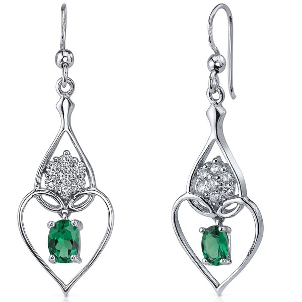 Simulated Emerald Earrings Sterling Rhodium