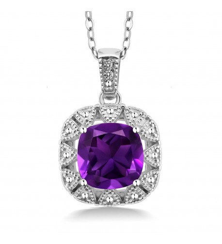 Cushion Amethyst Diamond Sterling Pendant