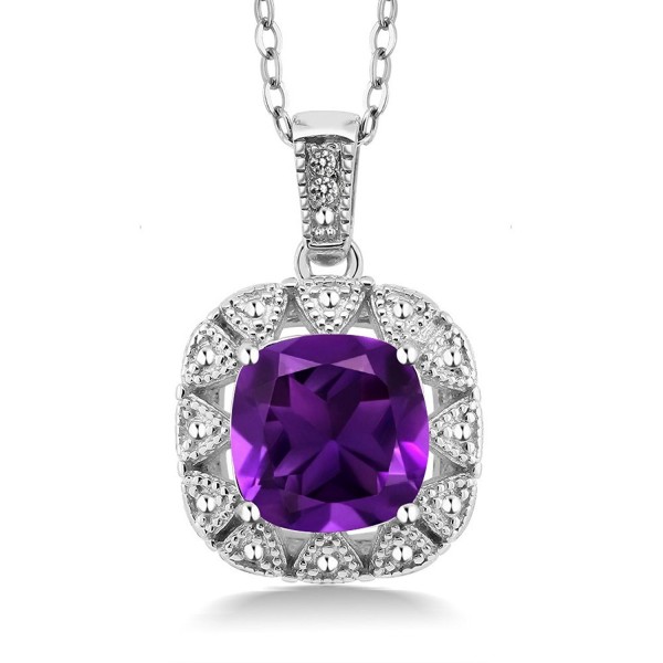 Cushion Amethyst Diamond Sterling Pendant