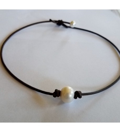 Freshwater Pearl Leather Choker Necklace