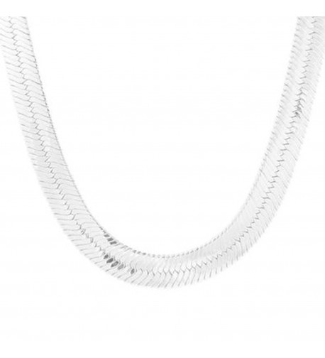 Silver Tone Herringbone Chain Necklace