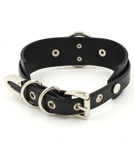 Handmade Womens Double O Ring Faux Leather Choker Collar - Black with ...