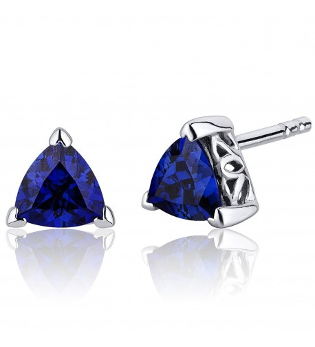 Created Sapphire Trillion Earrings Sterling