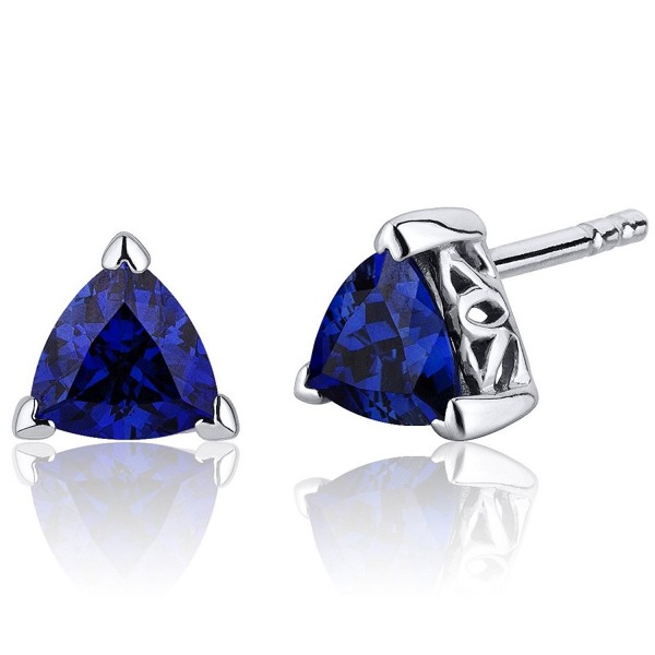 Created Sapphire Trillion Earrings Sterling