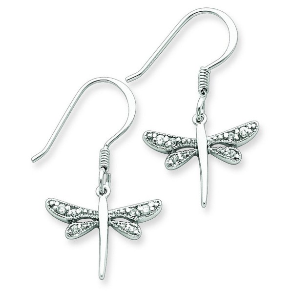 Sterling Silver Cz Dragonfly Earrings