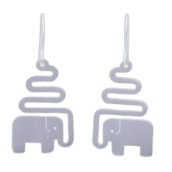 NOVICA Sterling Earrings Trumpeting Elephant