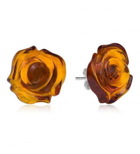 Amber Sterling Silver Carved Earrings