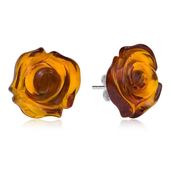 Amber Sterling Silver Carved Earrings