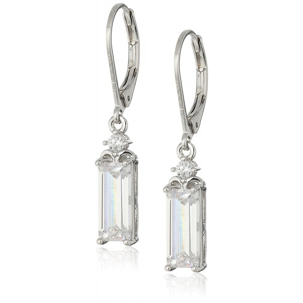 Baguette Drop Leverback Drop Earrings - Rhodium - CO12NH9A2HR