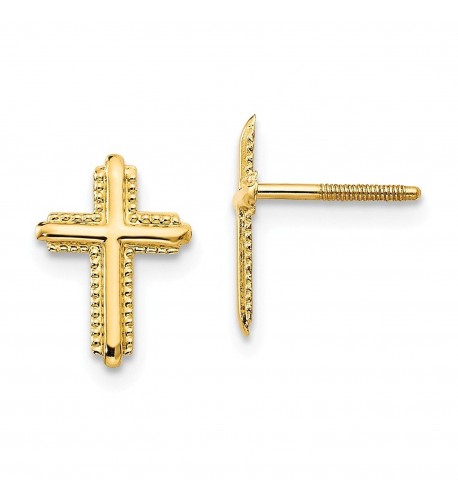 Yellow Polished Cross Screwback Earrings