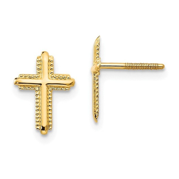 Yellow Polished Cross Screwback Earrings