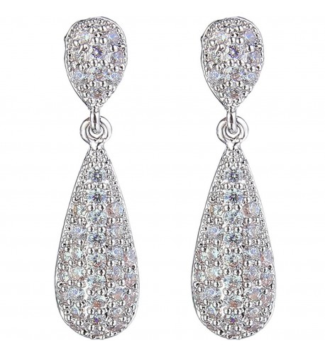 EleQueen Zirconia Teardrop Earrings Silver tone