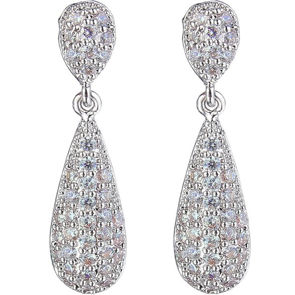 EleQueen Zirconia Teardrop Earrings Silver tone