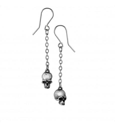 Pewter Deadskull Dangle Chain Earrings