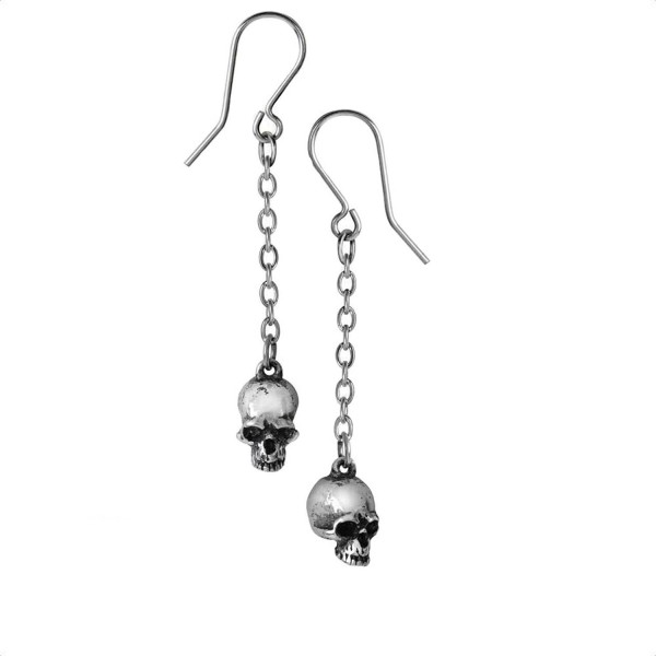 Pewter Deadskull Dangle Chain Earrings