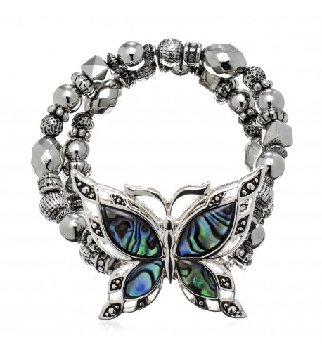 PammyJ Abalone Butterfly Silvertone Bracelet
