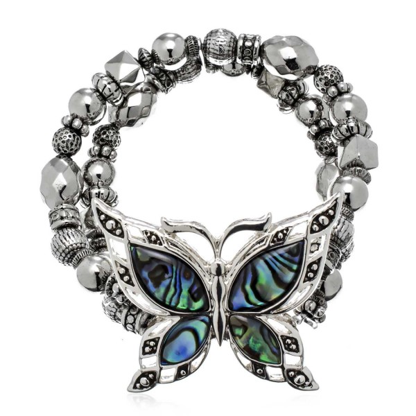 PammyJ Abalone Butterfly Silvertone Bracelet