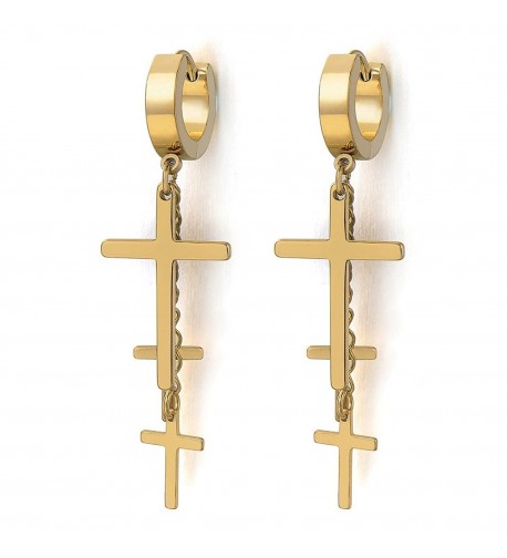 Stainless Huggie Hinged Earrings Crosses