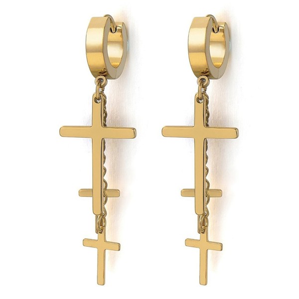 Stainless Huggie Hinged Earrings Crosses