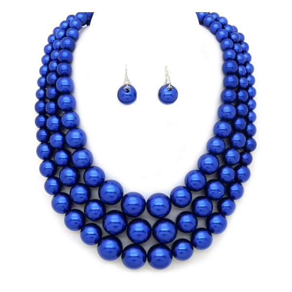 Multi Strand Simulated Statement Necklace Earrings