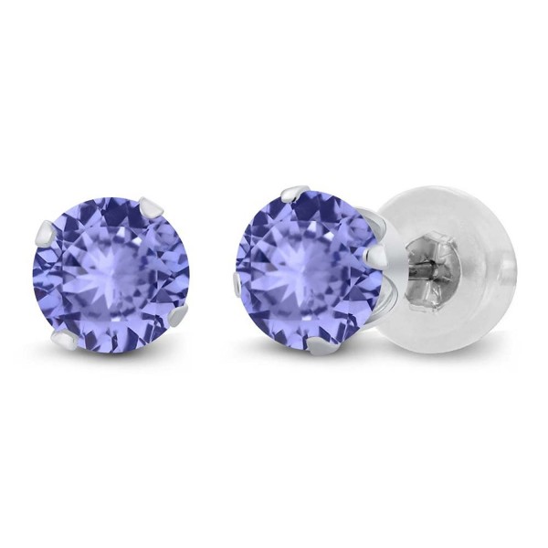 Round Tanzanite Solid White Earrings