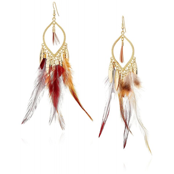 Panacea Gold Brown Feather Earrings