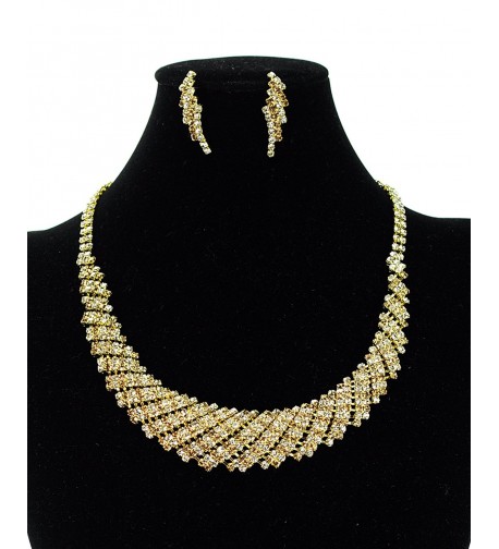 Gold Tone Rhinestone Evening Necklace Earrings