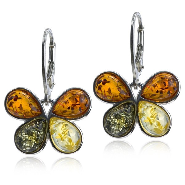 Sterling Multicolor Amber Butterfly Leverback