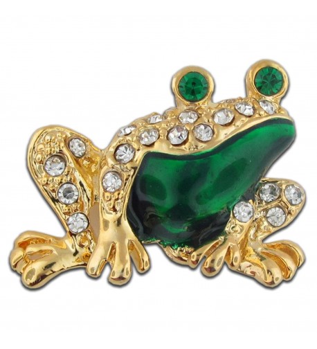 PinMarts Green Enamel Rhinestone Brooch