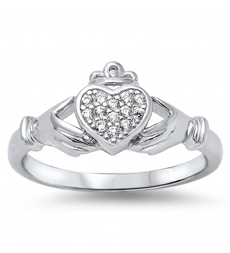 White Polished Claddagh Sterling Silver