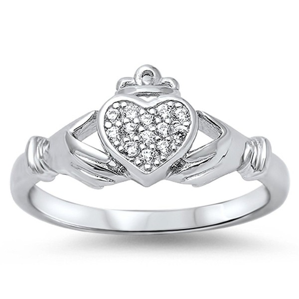White Polished Claddagh Sterling Silver