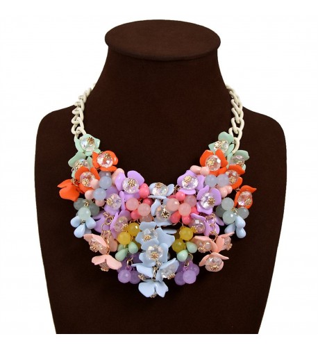 Yeshion Flower Statement Necklace Crystal