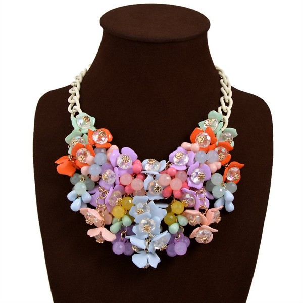 Yeshion Flower Statement Necklace Crystal