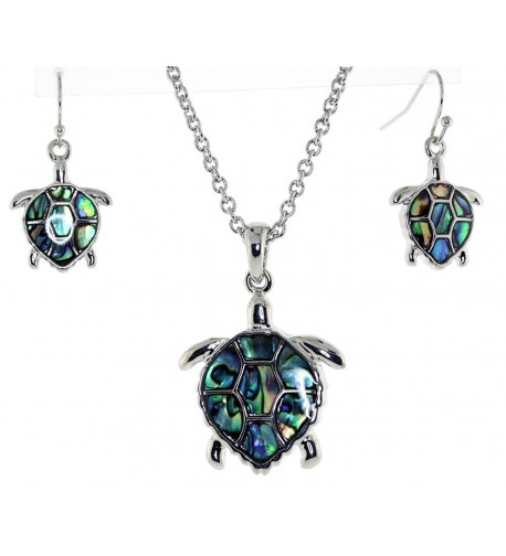 Silver Abalone Pendent Necklace Earrings