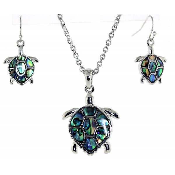 Silver Abalone Pendent Necklace Earrings