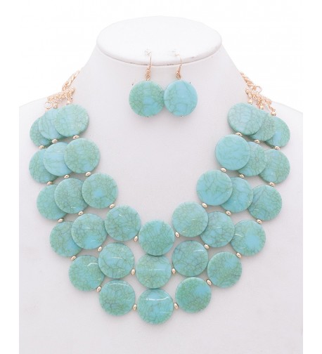 Rounded Statement Necklace Earrings Turquoise