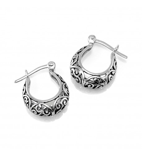 925 Oxidized Sterling Silver Bali-Inspired Open Filigree Hoop Post ...