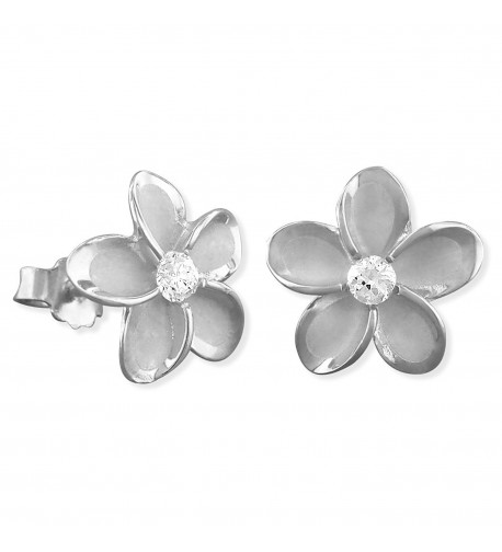 Rhodium Sterling Silver Plumeria Earrings