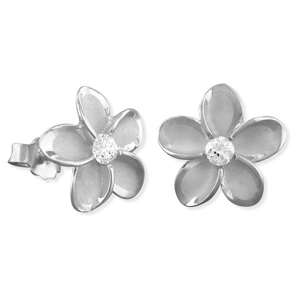 Rhodium Sterling Silver Plumeria Earrings