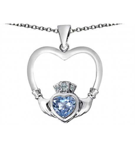 Star Claddagh Necklace Simulated Aquamarine