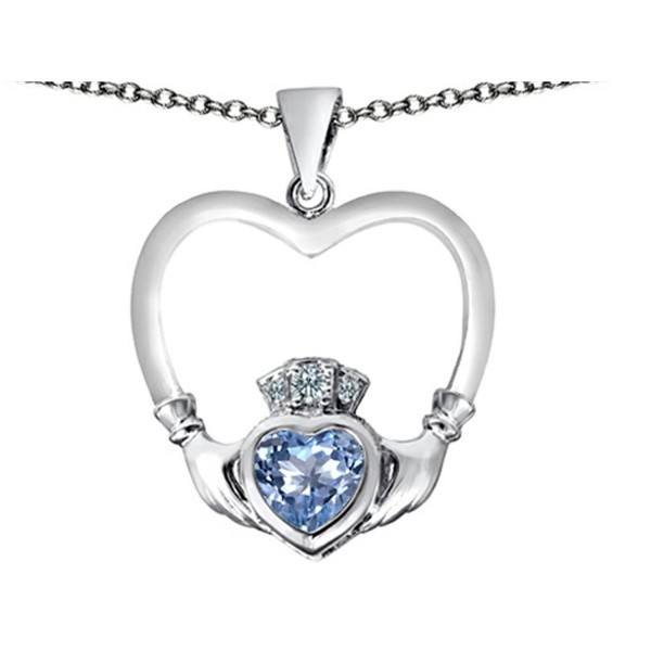 Star Claddagh Necklace Simulated Aquamarine