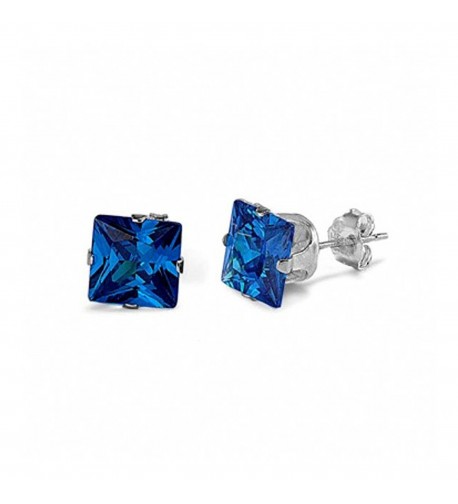 Solitaire Earrings Princess Simulated Blue