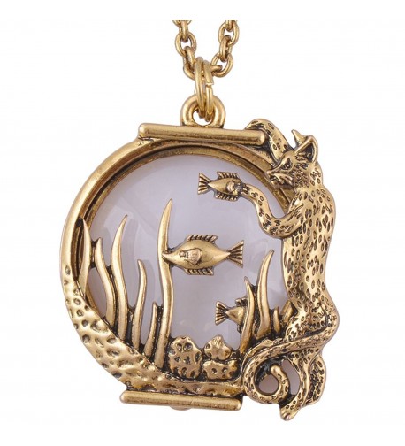 Leopard magnifier pendant necklace antique