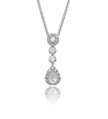 Teardrop Zirconia Necklace Rhodium Plated