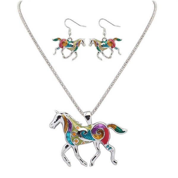 Rainbow Pendant Necklace Earrings Jewelry