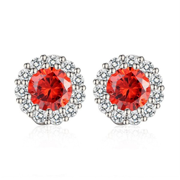 Gold Plated Zirconia Earrings Hypoallergenic Gold Red
