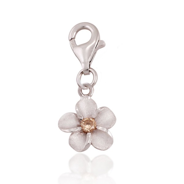 Sterling Silver Plumeria Zirconia Hawaiian